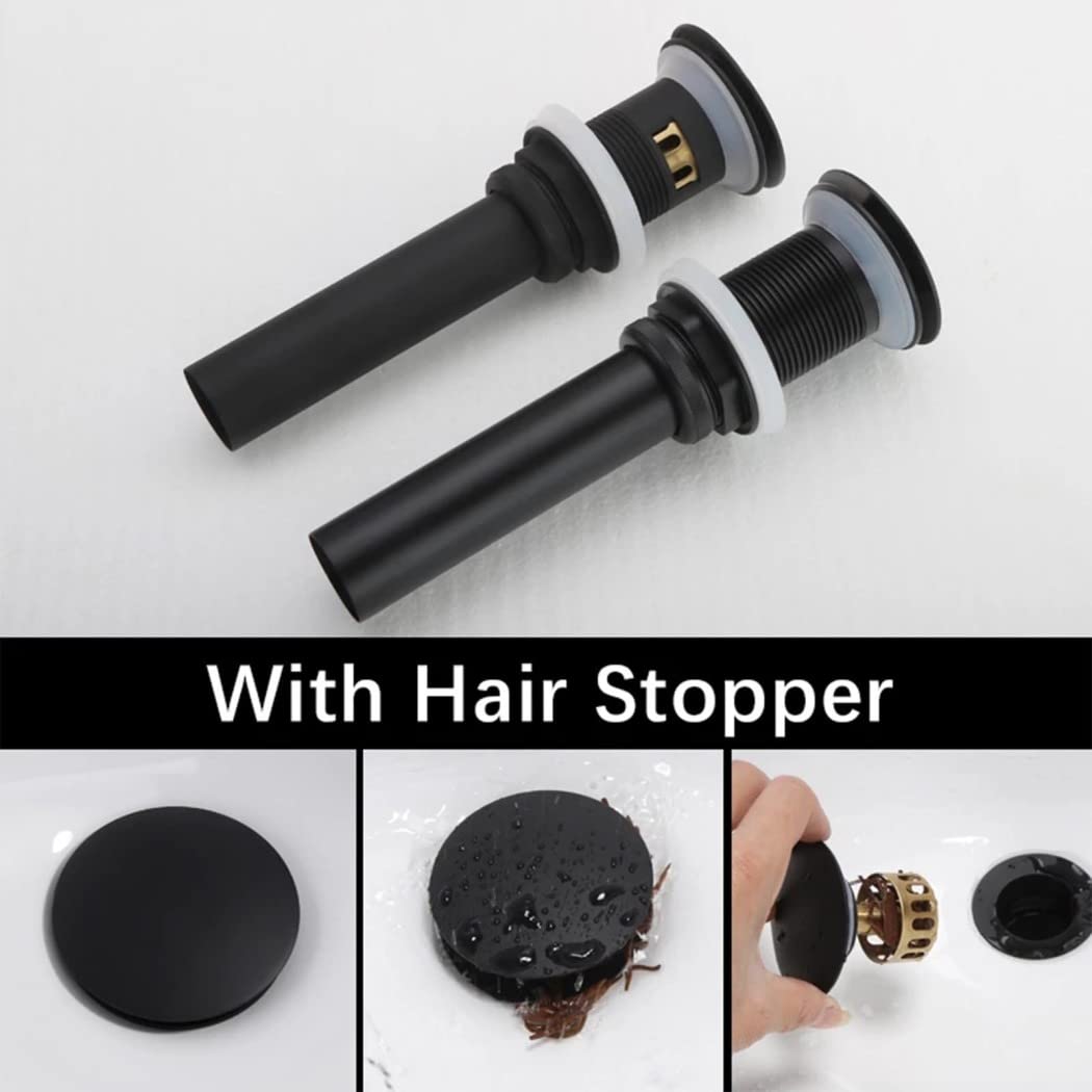 WRIST Drenaje del Fregadero del Baño, Drenaje del Fregadero Emergente Negro Mate con Tapón De Cesta Desmontable Drenaje del Fregadero De Latón con O Sin Rebosadero,A