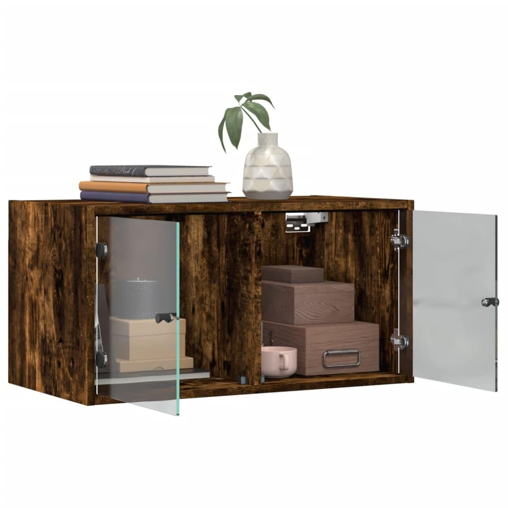 2er Set Wandschränke mit Glastüren Räuchereiche 68,5x37x35 cm Büro Schrank klein Modernes Design für Schlafzimmer Küche und Homeoffice