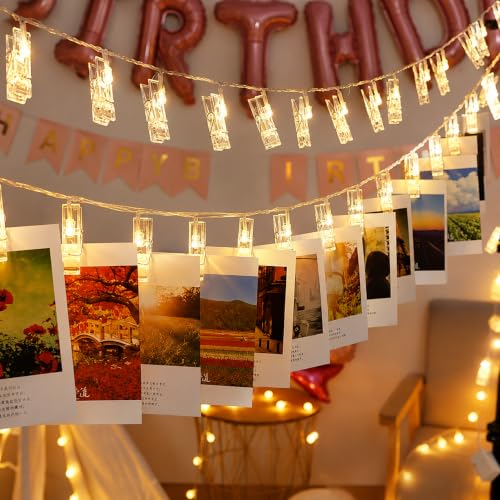 Image of MoonlitDreams Romantic Photo Clip String Lights - 14 LED 3 Meter Warm White Fairy Lights for Bedroom, Wall & Picture Decor | Valentine's Day, Party & Wedding Decoration (Pack of 1)