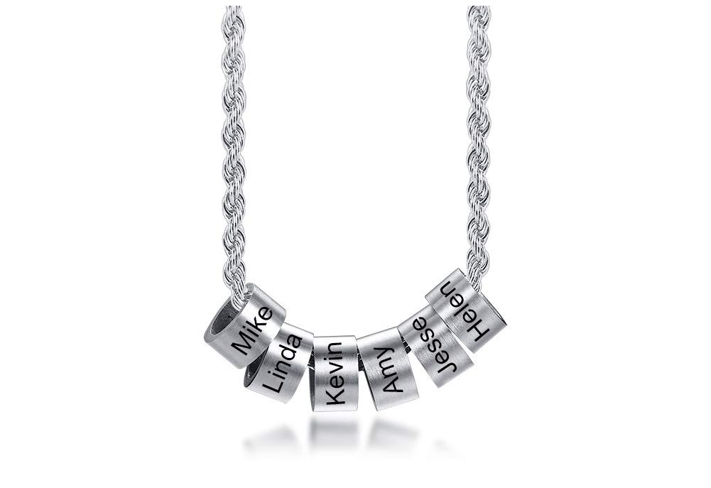 VNOX2/3/4/5/6 Collar Con Dijes De Cuentas De Nombres Para Hombres Collar De Acero Inoxidable Con Cuentas Personalizadas Con Nombre De Familia/Pareja Collar Colgante Para Hombres Y Mujeres