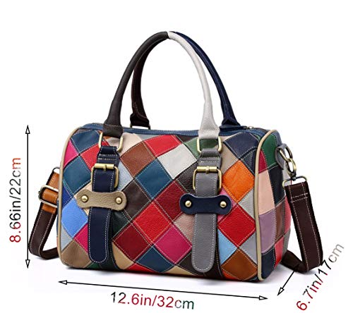 Women Multicolor Boston Tote Bag Genuine Leather Colorful Handbag Purse Hobo bag2
