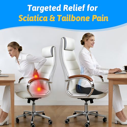 Seat Cushion for Tailbone & Sciatica Pain Relief - Plush Yet Supportive Ergonomic Memory Foam Chair Cushions for Office Chair, Car, Wheelchair,Airplane & Long Sitting (Gray) - Image 4
