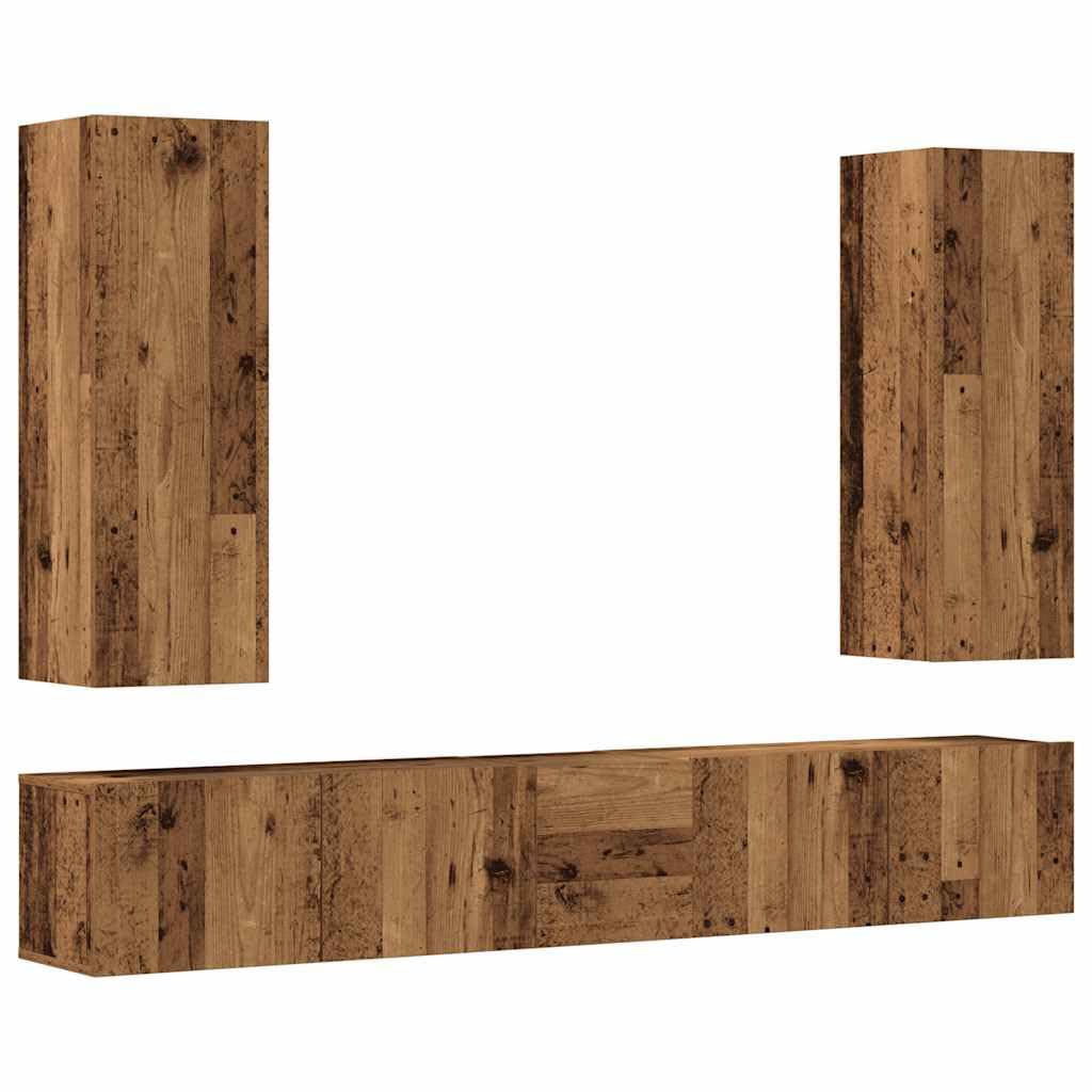 5-częściowy zestaw do montażu na ścianie, imitacja starego drewna, 80 x 30 x 30 cm, nowoczesny regał na media do salonu, sypialni, oszczędność miejsca