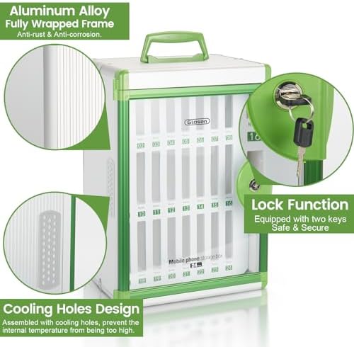 24-Slot Cell Phone Lock Box, Wall-Mounted Locker Storage Cabinet with Security Lock & Handle, Aluminum Alloy Organizer for Classroom, Office, Exam, and Event Use