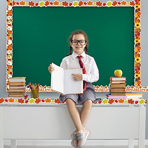 Image of 69ft Fall Bulletin Board Borders Autumn Thanksgiving Bulletin Trim Border Pumpkins Maple Leaf Borders Stickers for School Classroom Sunday School Office Party Wall Decor