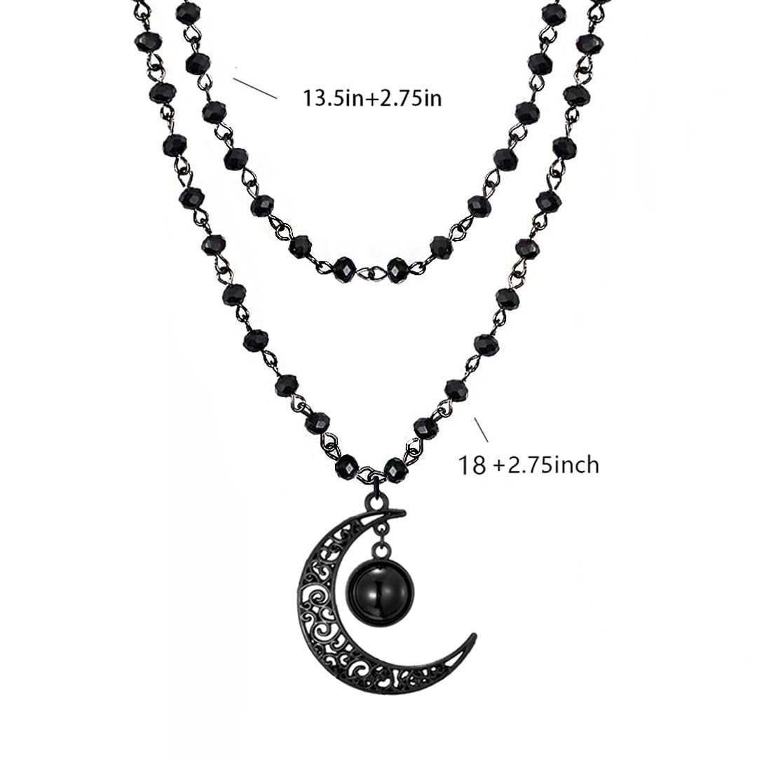 Balirek Gothic Necklaces Moon Cross Necklaces Black Crystal Chain Halloween Black Pendant Choker Halloween Jewelry for Woman