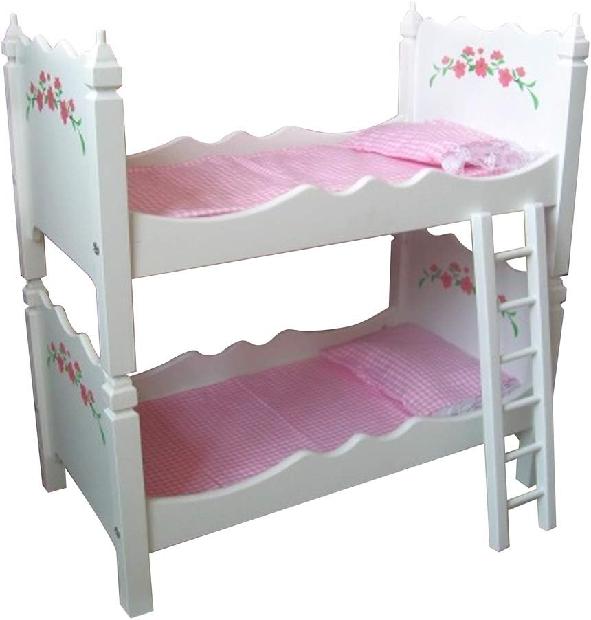 WoodWell Adorable Pink & White Doll Bunk Bed | Perfect Size for Two American Girl Dolls & Other 18” Dolls | Comes w/ Ladder