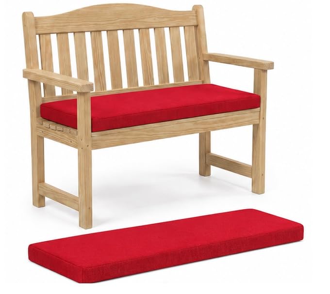 Haani Waterproof Garden Bench Seat Pad – Thick Cushion with Removable Cover for 2, 3 & 4 Seater Benches, Ideal for Patio, Garden & Outdoor Seating 142cm x 52cm x 6cm (3 SEATER RED)