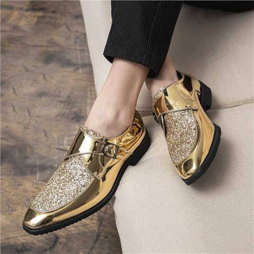 Men's Slip-On Monk Strap Oxford Dress Shoes PU Leather Burnished Toe Non-Slip Rubber Sole Formal Business Wedding Gold2