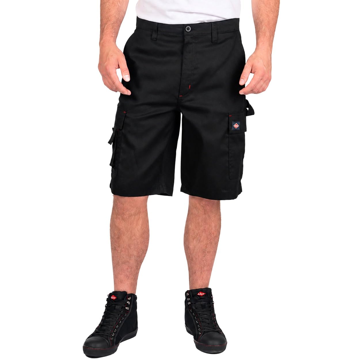 Lee Cooper Workwear Shorts Cargo with Multi-Pocket Classic Heavy Duty Easy Care Lightweight Summer Casual Workwear Triple Stitched Durable Fabric Capri Short Pants (Black, 32W)