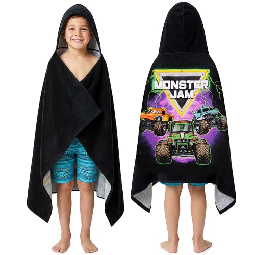 Get Trend Monster Jam Bath Towels with Hood for Boys 49x30 Monster Truck Absorbent Cotton Hooded Beach Towel Wrap Poncho for Swimming Pool Travel for Boys
