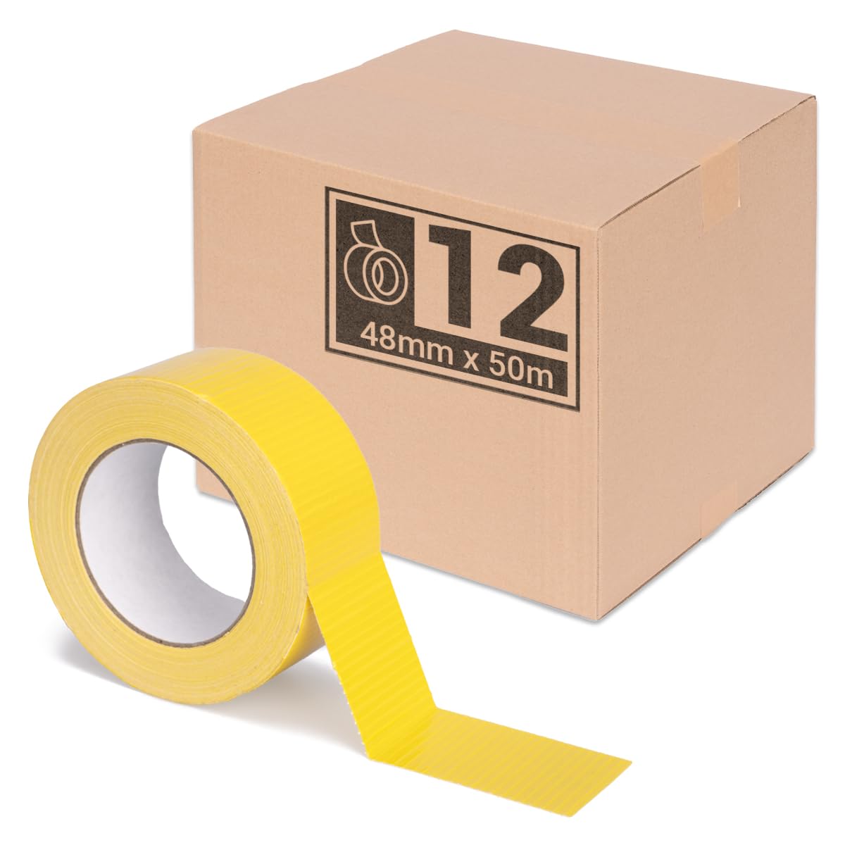 verpacking Zestaw 12 sztuk | taśma z tkaniny premium żółta [50 m x 48 mm] taśma pancerna, wysoka siła klejenia, taśma klejąca Gaffa Tape | z klejem z naturalnego kauczuku