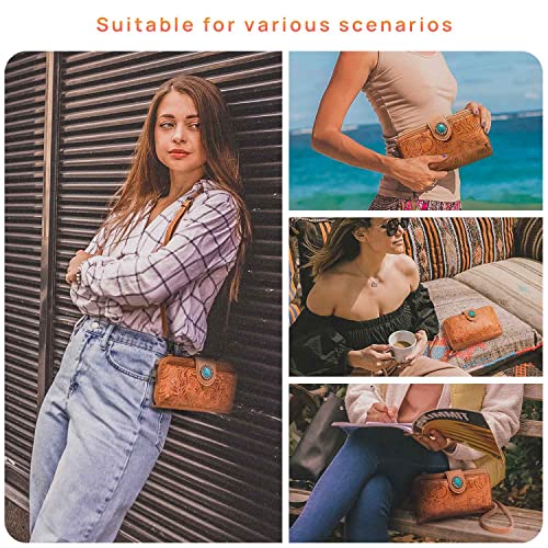 Women's Crossbody Handbag Small Vintage, Ladies Wallet Western Adjustable Phone Purse Clutch Turquoise Concho Embossed2
