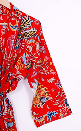 Image of Pure 100% Cotton Robe For Womens Bathrobe Dressing Gown Long sleepwear Free Size Kimono