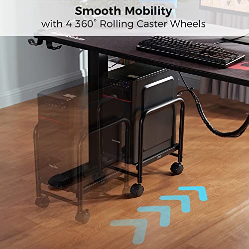 Image of EUREKA ERGONOMIC Computer Tower Stand, Height Adjustable PC Stand for Under Desk, Mobile Rolling CPU Holer with 360 Locking Caster Wheels, Desktop Tower Cart on Floor, Desk Accessories, Steel, Black