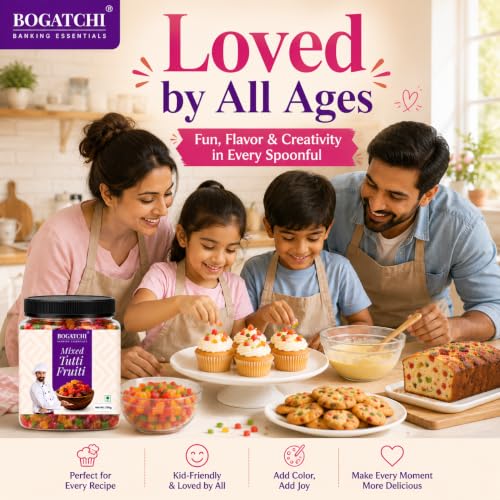 Image of BOGATCHI Mixed Tutti Frutti 200g with Free Measuring Spoon | Multicolor Cake Decoration Sprinkles | Ideal for Cakes, Cookies, Ice Cream, Desserts & Baking | Delicious Fruit Flavored Toppings