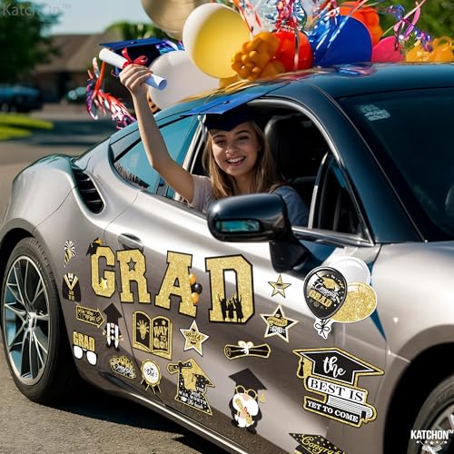 Image of KatchOn, Graduation Car Magnets 2026 with Balloons - Pack of 51 | Magnetic Grad Stickers, Grad Balloons for Grad Parade Car Decor | Black and Gold Graduation Car Decorations 2026