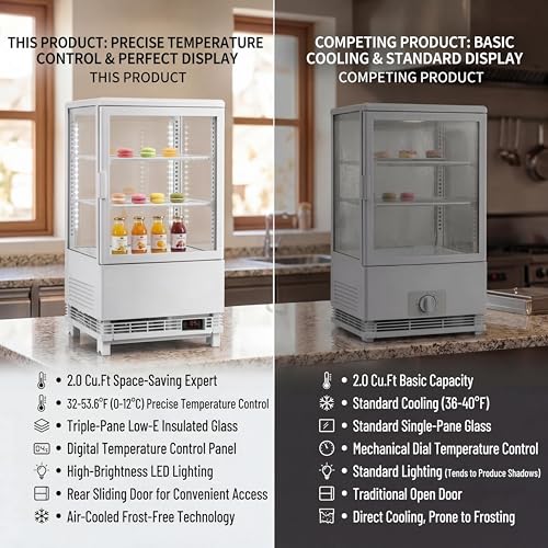 Image of Countertop Display Refrigerator 2.0 Cu.ft, LED Light, Air-Cooling, Sliding Door, Adjustable Shelves, Automatic Defrost, Commercial Mini Fridge for Bakery, Cafe, Restaurant, White