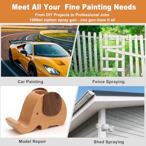 Image of R500 LVLP Spray Gun Air Paint Sprayer Gun Siphon Feed 1000CC Cup, with 1.7mm Nozzle & Air Regulator, Automotive Paint Gun for Cars & House Painting, Furniture, Fence, DIY