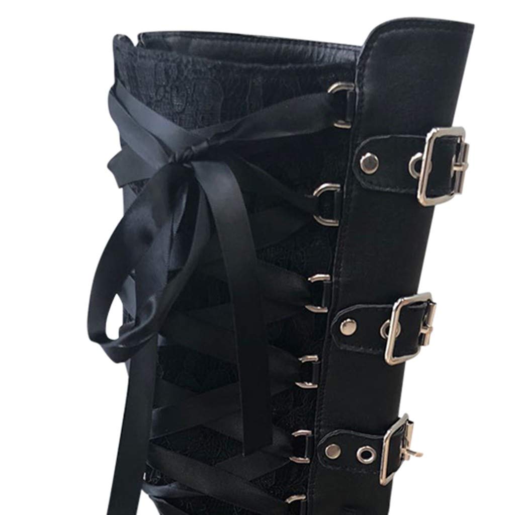 Botas de Invierno Mujer Zapatos Atados Cruz Boots kneeth Cuero Cosplay Gótico Mujeres Fashion Plataforma inclina Las Botas de Las Mujeres