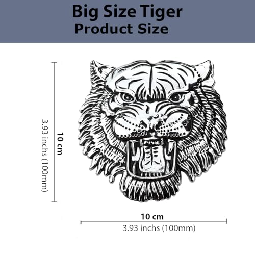 Image of Tiger 3D Metal Emblem for Cars & Bikes, Silver, Big 10 x 10 cm