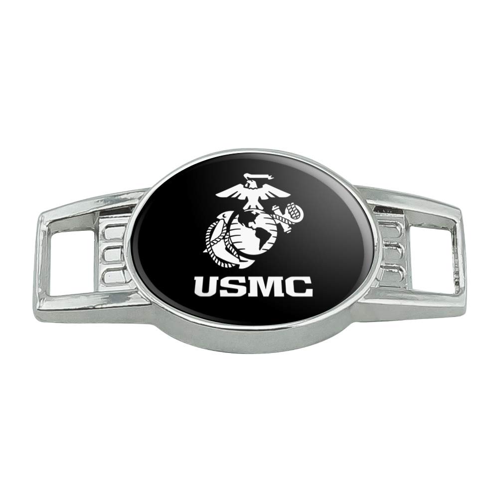 GRAPHICS & MORE Marine Corps USMC Text White Logo on Black Officially Licensed Shoe Shoelace Shoe Lace Tag Runner Gym Charm Decoration