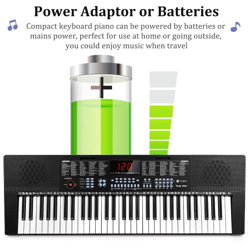 Vangoa 61-Key Light-Up Keyboard Piano for Beginners, 350 Tones & Timbres, 3 Teaching Modes, With Microphone, Black - Thumbnail 5
