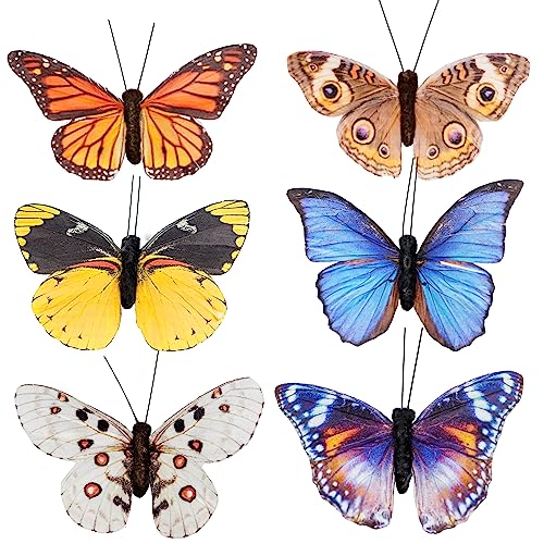 YCHTEWY - Mariposa falsa de plumas para decoración de manualidades, juego de 12 piezas de macetas para boda, hogar, fiesta de Navidad, decoración del hogar, floral..