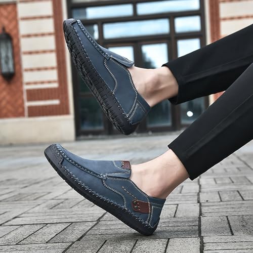 Mens Loafers Casual Slip on Shoes Business Lightweight Refreshing Classic Slippers Walking Driving Blue3