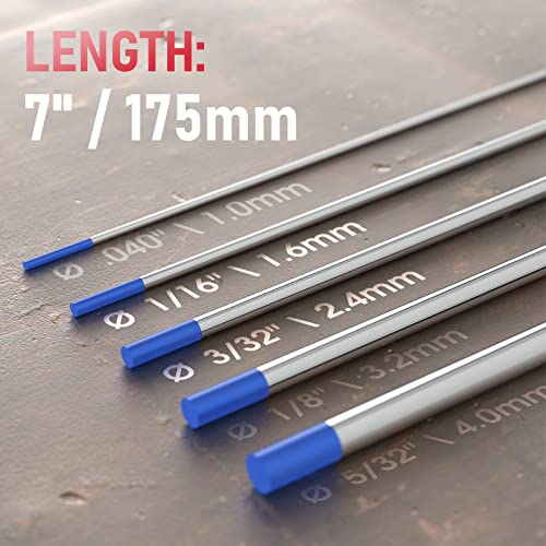 Image of YESWELDER TIG Welding Tungsten Electrode 2% Lanthanated | 5pk 1 /16 inch & 5pk 3 /32 inch by 7 inch Assorted-size Blue WL20 /EWLa-2
