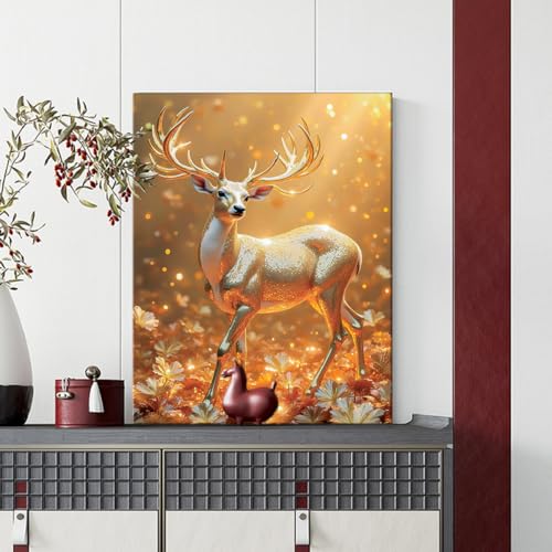 Image of ArtX Canvas Vastu Golden Deer Wall Painting, Big Size Canvas Painting For Living Room, Bedroom, Multicolor, Abstract, 58.0 X 45.0 cm, Set of 1