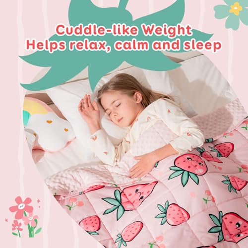 Image of Uttermara Weighted Blanket 3lbs, Cozy Minky Weighted Blankets with Cartoon Patterns, Reversible Washable Heavy Blanket Great for Sleeping, 36x48 inches, Pink Strawberry