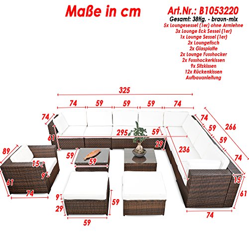 erweiterbares 38tlg. Lounge Möbel Set Ecksofa Polyrattan - braun-Mix - Gartenmöbel Sitzgruppe Garnitur Loungemöbel XXXL - inkl. Lounge Ecke + Sessel + Hocker + Tisch + Kissen – Bild 4