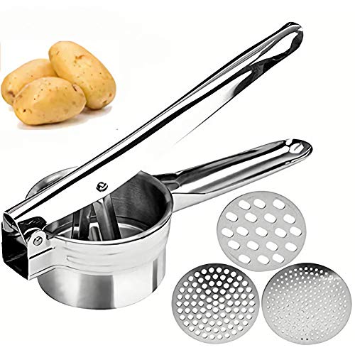 Stainless Steel Potato Ricer Potato Masher with 3 Fineness Discs