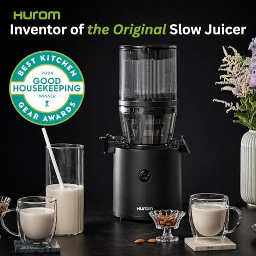 Image of Hurom H320 Slow Juicer, Matte Black | Ultra Low Pulp | Hands-Free | Hopper Fits Whole Produce | Ultra Quiet Motor | BPA Free | Easy Assembly | Cold Press Masticating Juicer, 15 Years Warranty