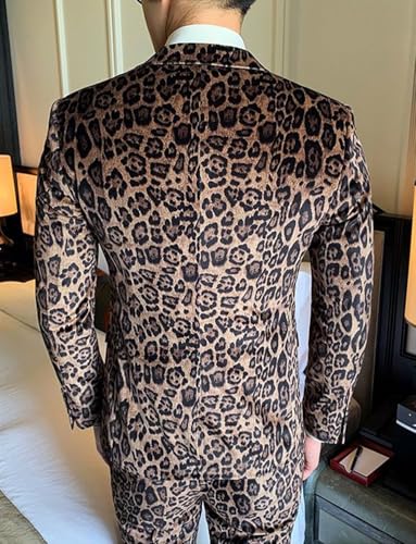 Kromoc Men's Leopard Grain Suit Blazer One Button Jacket Formal Daily Leisure2