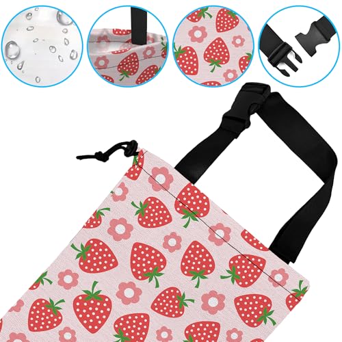 Image of Car Trash Bag Strawberry Flower Car Garbage Bag Hanging Car Trash Can for Back Seat with Drawstring