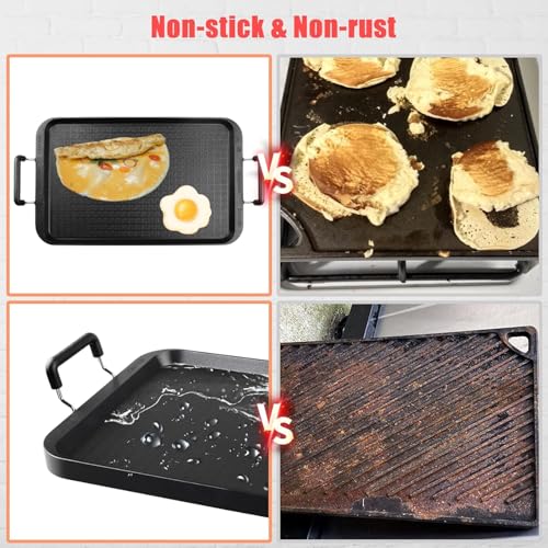 Image of Vayepro Stove Top Griddle 17 Inch, Warp-Resistant Nonstick 2 Burner Griddle Pan for Gas Stove, Aluminum Flat Top Grill & Pancake Griddle for Indoor Cooking, Camping, Outdoor BBQ