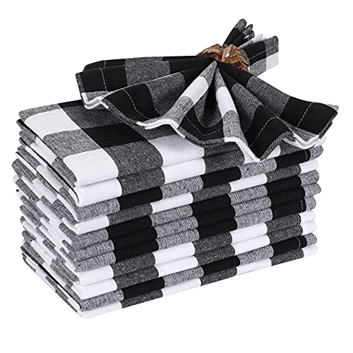 Cloth Dinner Napkin Gingham Plaid Check Fabric-18X18 Black White, Wedding Napkins, Cocktails Napkins, Fabric Napkins, Cotton Napkins, Mitered Corners & Generous Hem, Dinner Napkins Set of 12