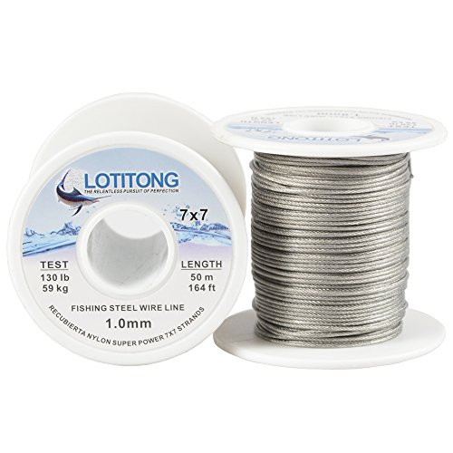 LOTITONG 50M 130LB Fishing Steel Wire line 1.0mm Wire Diameter 7x7 49 Strands Trace Coating Wire Leader Coating Jigging Wire Lead Fish Jigging Line Fishing Wire Stainless Steel Leader Wire
