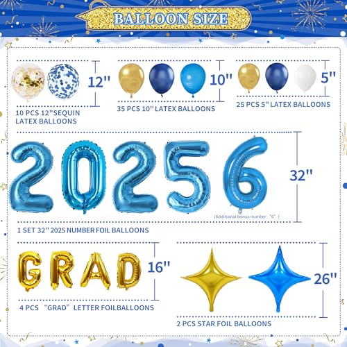 Image of Party Spot!2026 Blue and Gold Graduation Party Decorations,124 PCS Graduation Decorations Class of 2026,4 PCS Balloons Boxes with LED Light String & Letters 2026 GRAD So Proud of You