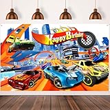 BAJCOHNG Hot Cars Birthday Banner, Race Car Birthday Party Supplies, Rectangular, Polyester, 5x3ft, Indoor Use