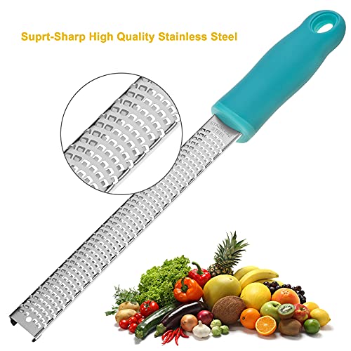 Lemon Zester, Stainless Steel Kitchen Cheese Grater, Plastic Cover Ergonomic Soft Blue Handle #TOP2