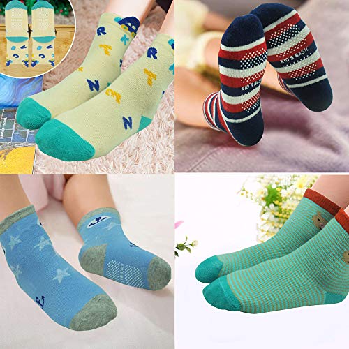Image of Tphon 12 Pairs Toddler Non Skid Socks with Grips Anti Slip Bottom, Cotton Non Slip Ankle Crew Socks for Boys, Girls, Kids(1-7Years)