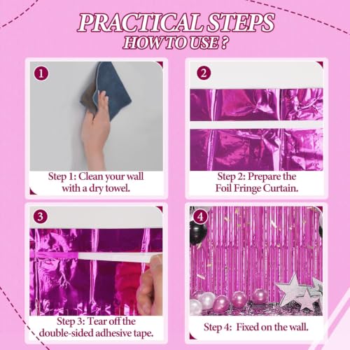 Image of DECOCKRAT 3 Pack Foil Fringe Backdrop - Hot Pink Shiny Tinsel Curtains for Party Decoration /Photo Booth Props - 3.3x8.2 FT Metallic Foil Backdrop for Birthday, Wedding, Graduation, Christmas.