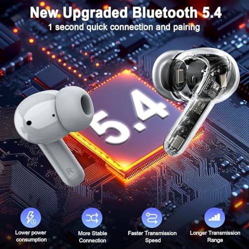 Image of Rinsmola Bluetooth 5.4 Earbuds 3D-Stereo Ear Buds, 4 ENC Noise Cancelling Mic, 40+Hrs USB-C in-Ear Earphones, IP-X7 Waterproof for Laptop Pad Android iOS