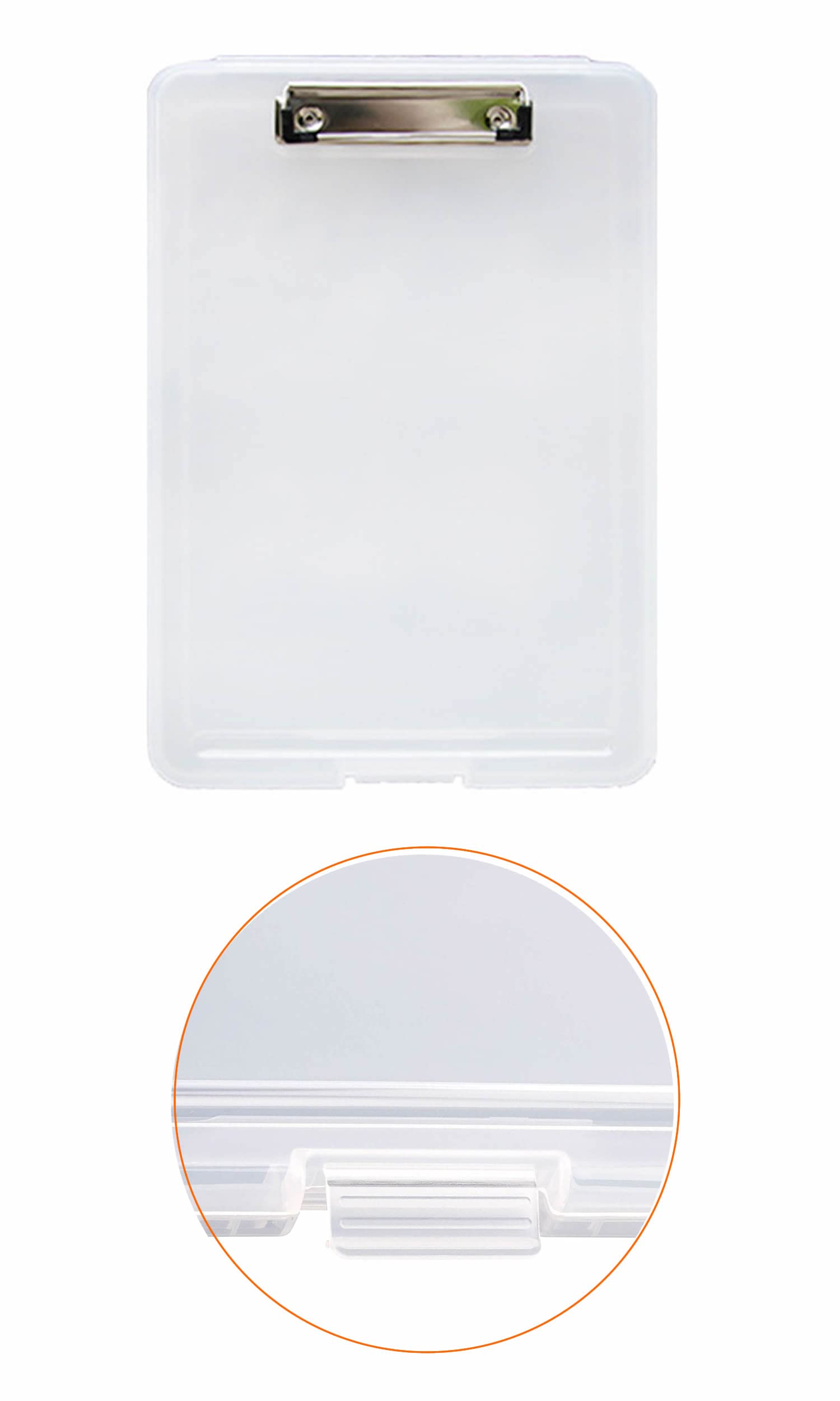 Pack van 1] A4 Klembord met opbergvak, Rubberen Metalen klem, Duurzaam Papier Houder Schrijven Memo Document Vorm Houder, Klembord met Plank, Schrijfbord, Transparant, TKD8052-1X