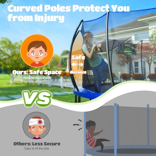 Image of ORCC 1300LBS Weight Capacity Trampoline 16 15 14 12 10 8FT with Basketball Hoop Water Sprinkler Spiral Ground Stakes Outdoor Yard Trampolines for Kids Adults