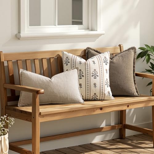 SWANCOCO Striped Floral Throw Pillow Covers 18x18 Inch Set of 2 Brown - image 5