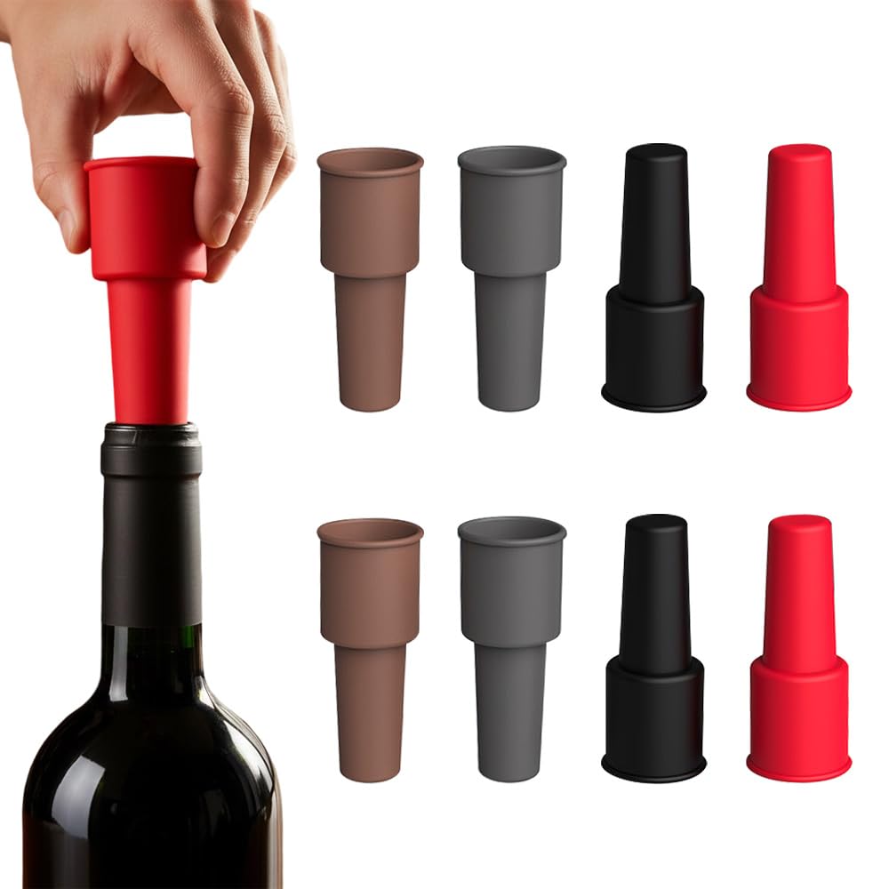 Silicone Wine Stopper for Wine Bottles, 2025 New Wine Stoppers for Wine Bottles, Seal Bottle Cover for Beer Champagne, Glass Bottle Sealer Covers Wine Stoppers for Home Use (8, No Handle)